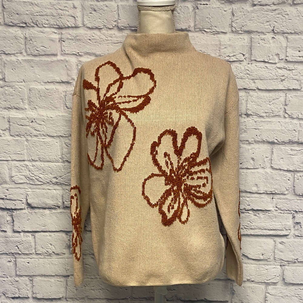 Rachel Zoe Boho Large Floral Embroidery Novelty Oversized Sweater Size Medium